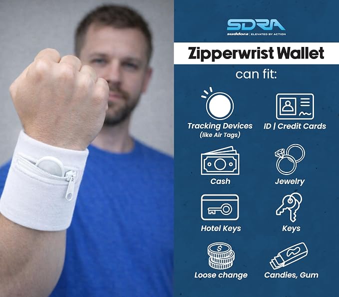 Suddora Zipper Wrist Pouch - Sweatband/Wristband Wallet for Keys, ID, Cards, Cash