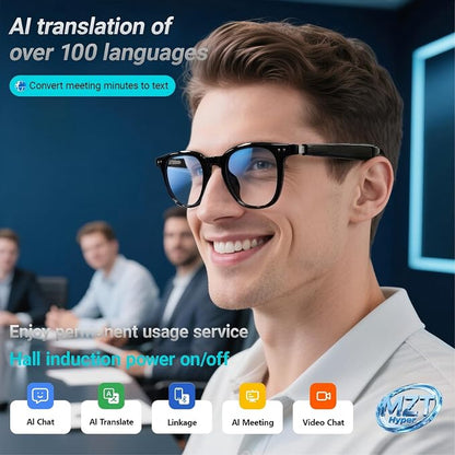 AI Smart 5.4 Bluetooth Glasses with Open Ear Speaker, Voice Assistant Compatible,Real-Time Translation,Auto Color-Changing Lenses for Business&Outdoor Activities.