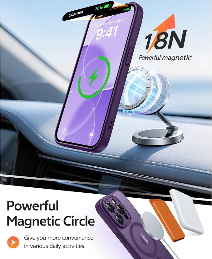 FNTCASE for iPhone 13 Pro Max Case, Fit for Magsafe, Full Camera Protection | Translucent Matte Magnetic Phone Back, 14FT Military Grade Drop Proof, Slim Shockproof Protective Cover, Purple