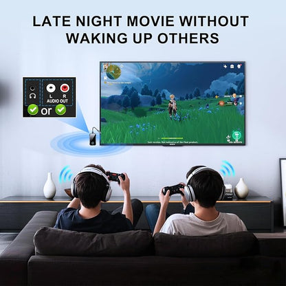 Bluetooth 5.4 Transmitter Receiver, 2-in-1 Wierless Audio Adapter with 3.5mm Aux Jack for TV, PC,Airplane, Cars, Home Stereo|HD Audio&Low Latency | Handsfree Calls |15H Battery Life
