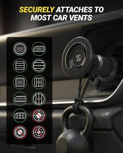 Scosche MagSafe Car Mount Vent, Magnetic Phone Holder for Car with Strong Magnets and Secure Twist-Lock Vent Clip, 360° Rotatable Car Phone Holder for iPhone 17 16 15 14 13 12, Includes Magnetic Ring
