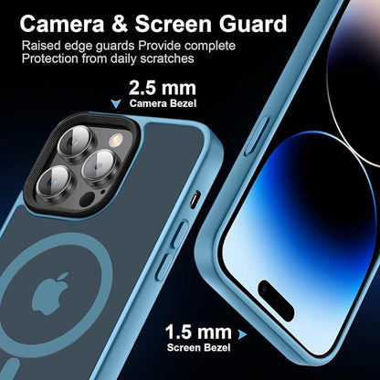 Magnetic Case for iPhone 14 Pro Max Case [10FT-Grade Drop Tested & Compatible with MagSafe] Translucent Anti-Fingerprint Anti Shockproof Protective Shell 6.7 Inch, Light Blue