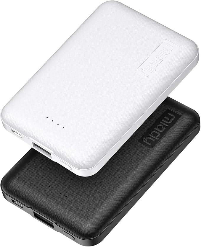 Miady 2-Pack Small Portable Charger 5000mAh Power Bank Travel Battery Pack | Dual USB丨Lightweight丨2 Outputs丨for Backpack丨Compatible with iPhone Galaxy Android etc丨Flight-Safe丨18.5Wh丨Black+White