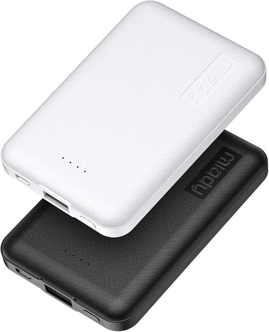 Miady 2-Pack Small Portable Charger 5000mAh Power Bank Travel Battery Pack | Dual USB丨Lightweight丨2 Outputs丨for Backpack丨Compatible with iPhone Galaxy Android etc丨Flight-Safe丨18.5Wh丨Black+White