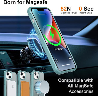 360° Magnetic Swivel Ring for iPhone 14 case, Built-in Metal Stand and Ring Holder, Magsafe Compatible, Military Grade Protection, Shock and Vibration Resistant-Lake Blue