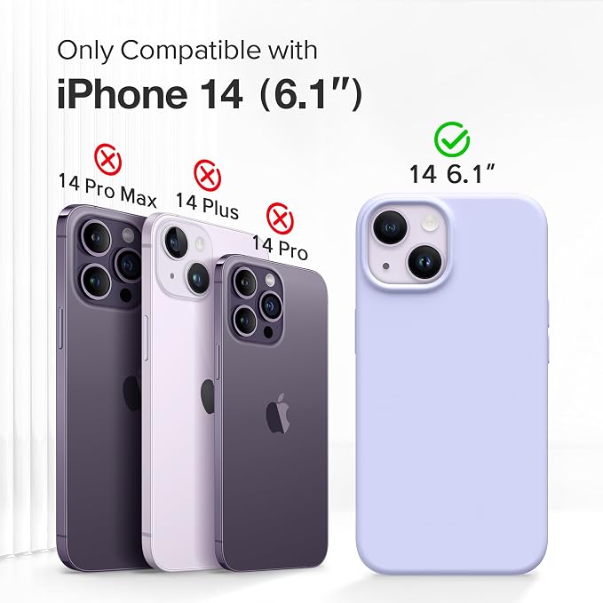 GONEZ Magnetic for iPhone 14 Case, Compatible with Magsafe, with Screen Protector + Camera Protector, Anti-Scratch Microfiber Lining, Liquid Silicone Shockproof Protective Phone Case, Lilac