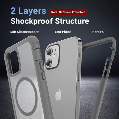 jaroco Magnetic for iPhone 12/12 Pro Case, [Compatible with MagSafe][Military Grade Drop Protection][Heavy Duty Protection][Non-Slip][Shockproof] 2-Layer Durable Bumper Phone Case 6.1''-Gray