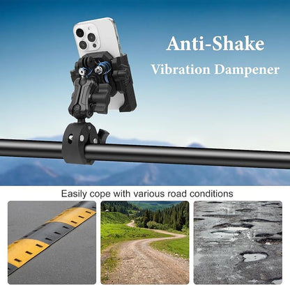 Universal Phone Mount for Bike/Motorcycle/Scooter/ATV, 720° Rotatable Anti-Shake Holder with One-Hand Quick Release &Secure Lock Knob, Fits 5.4-7.2” iPhone 16/15/14/13 Pro Max, 75026