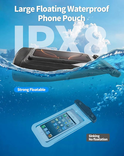 Extra Large Size Waterproof Phone Pouch - [Floating] Water Proof Pouch for iPhone Galaxy Google and More, IPX8 Waterproof Dry Bag for Beach Vacation Belongings Clear Black