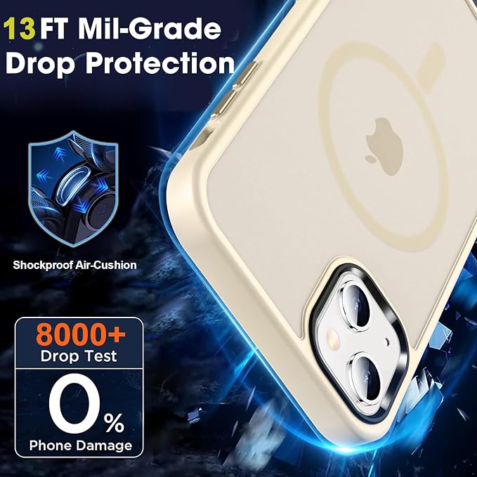 MOCCA Strong Magnetic for iPhone 13 Case, [Compatible with Magsafe][Screen Protector+Camera Lens Protector] Translucent Matte Back Slim Shockproof Case for iPhone 13 Phone Case 6.1", Light Gold