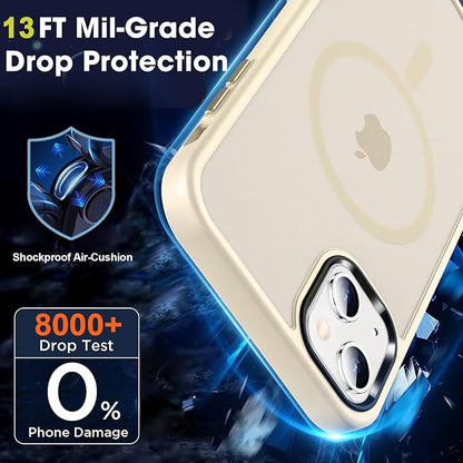 MOCCA Strong Magnetic for iPhone 13 Case, [Compatible with Magsafe][Screen Protector+Camera Lens Protector] Translucent Matte Back Slim Shockproof Case for iPhone 13 Phone Case 6.1", Light Gold