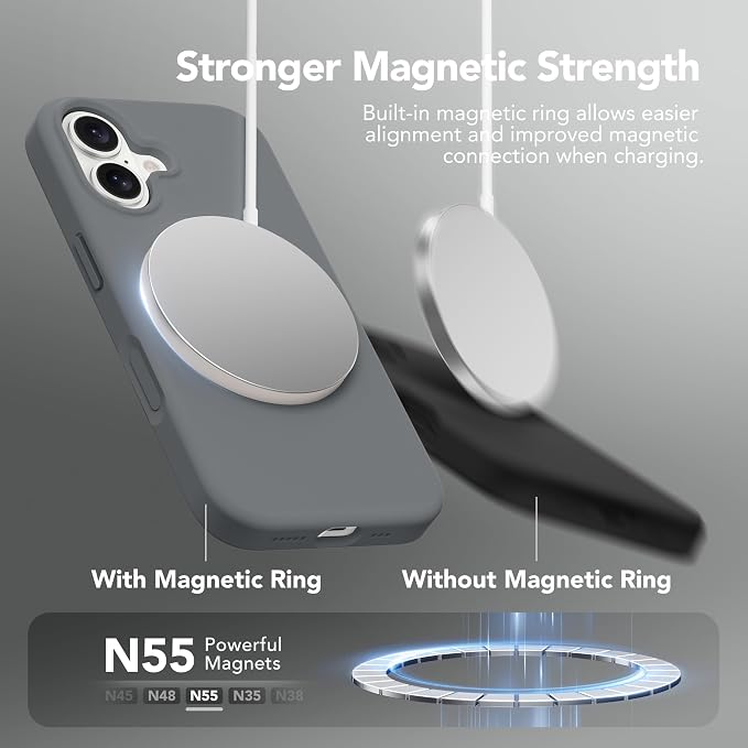 GONEZ Magnetic for iPhone 17 Case, Compatible with MagSafe, [Screen Protector + Camera Lens Protector], Liquid Silicone Anti-Scratch Shockproof Protective Phone Case 6.3 inch, Dark Grey