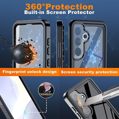 Hualele Galaxy S25 Case Waterproof, Built in Lens & Screen Protector Rugged Full Body Heavy Duty Protective Shockproof IP68 Underwater Case for Samsung Galaxy S25 Black/Clear