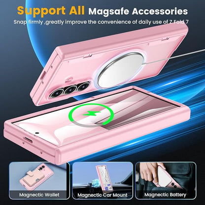 Caka Magnetic for Samsung Galaxy Z Fold 7 Case with Hinge Protection Pink | Compatible with MagSafe, Built-in Outer Screen Protector, Hinge Guard, Translucent Matte Back, 360° Hybrid Drop Defense