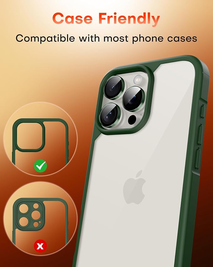 TOCOL for iPhone 15 Pro Max Camera Lens Protector/iPhone 15 Pro Camera Lens Protector Tempered Glass HD Individual Scratch Resistant Cover Accessories Case Friendly 2 Pack（Alpine Green）
