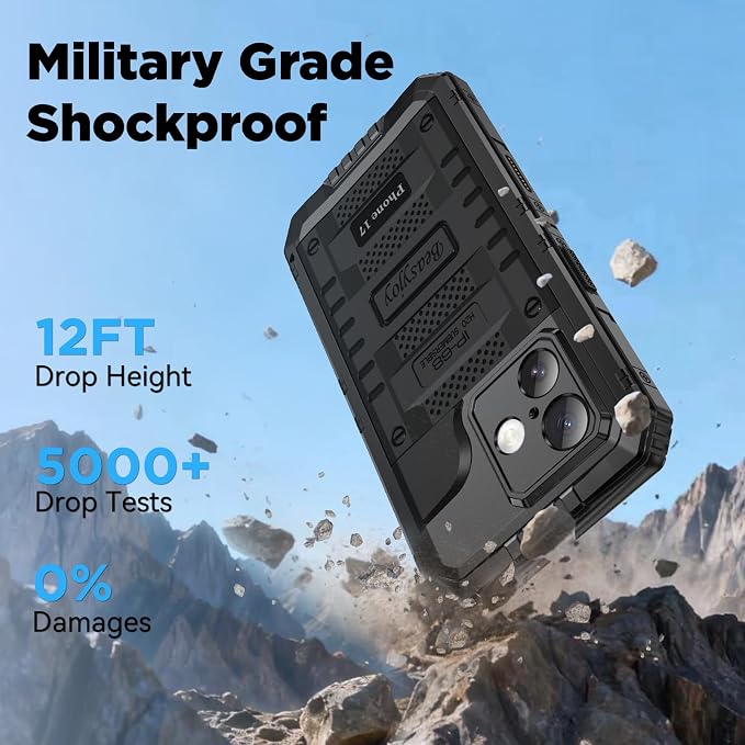 Beasyjoy for iPhone 17 Case Waterproof, Heavy Duty Metal Full Body Protection, Built-in Screen Protector, Military Grade Shockproof Dustproof Rugged Cover for iPhone 17 6.3 inch, Black