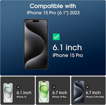 amFilm OneTouch 2+2 Pack Compatible with iPhone 15 Pro Screen Protector 6.1" Tempered Glass with Camera Lens Protector Accessories, Premium Easiest Installation Kit 9H HD, Case Friendly
