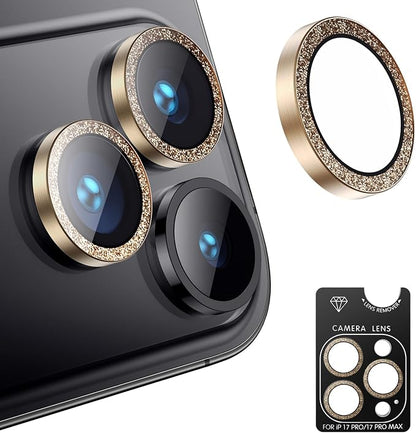 AFARER Camera Lens Protector for iPhone 17 Pro/ 17 Promax,[Strong Adsorption] 9H Aerospace Tempered Glass Anti-Scratch,Ultra-tough HD Individual,Diamond-Glitter Glitter Bling,Gold