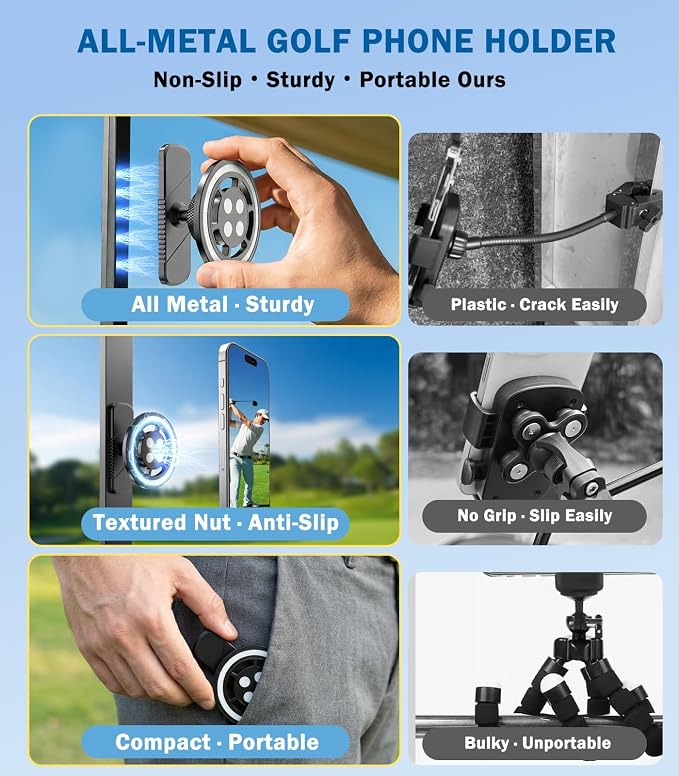 Golf Cart Phone Holder, Magnetic Phone Mount for Car Gym Desk Compatible with MagSafe iPhone - 360° Rotation Golf Accessories for EZGO Club Car Yamaha, Phone Stands Gifts for Golfers