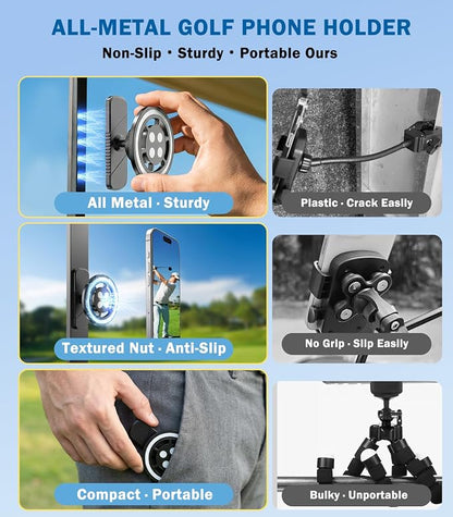 Golf Cart Phone Holder, Magnetic Phone Mount for Car Gym Desk Compatible with MagSafe iPhone - 360° Rotation Golf Accessories for EZGO Club Car Yamaha, Phone Stands Gifts for Golfers