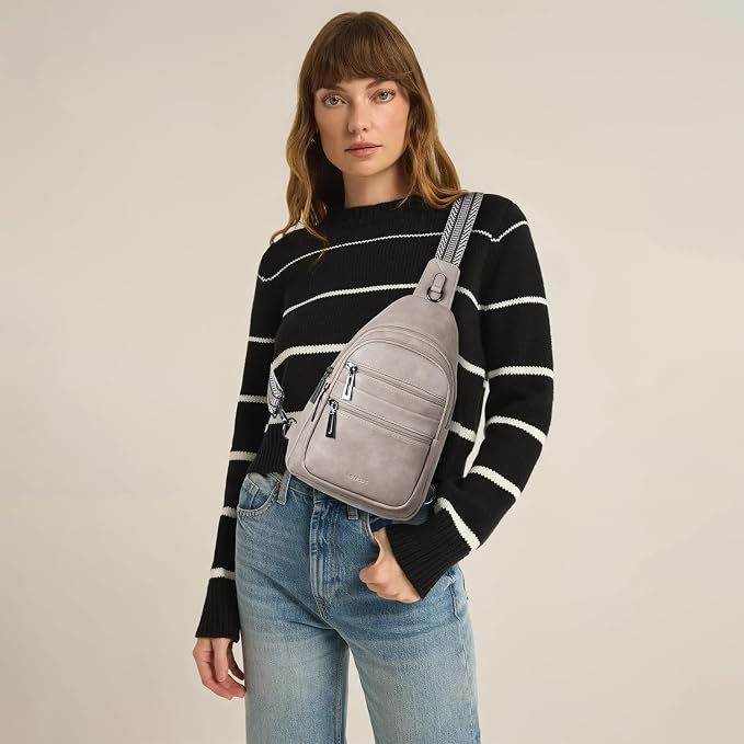 Leresas Sling Bag for Women Crossbody Bags Fanny Packs Sling Purse Backpack Shoulder Bag Vegan Leather Chic Gifts Travel Handbag Light Grey