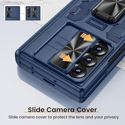 VEGO for Galaxy Z Fold 6 Case, with Built-in Privacy Screen Protector | Adjustable Magnetic Kickstand & Slide Camera Cover Full Body Drop Protection Case for Samsung Galaxy Z Fold 6 5G 2024-Blue