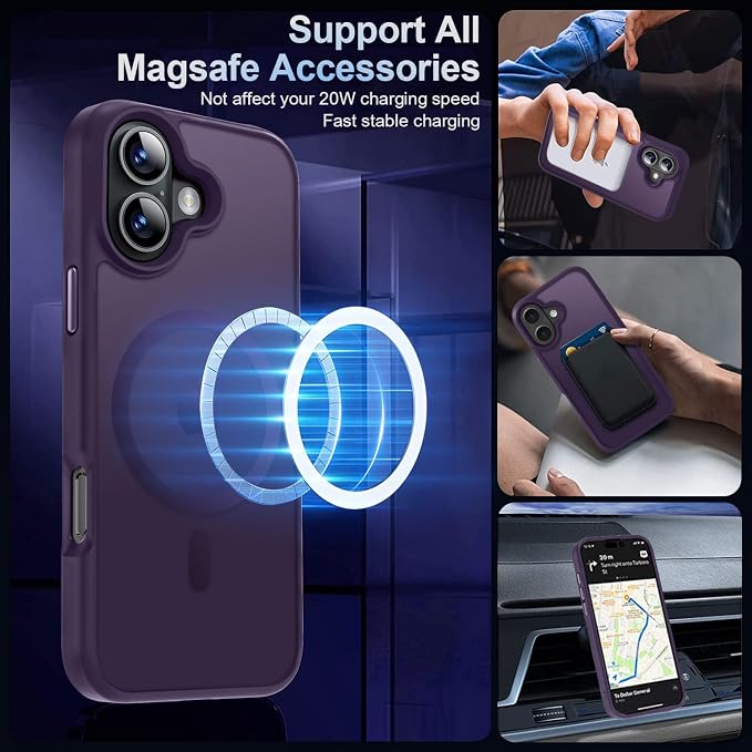 MOCCA Strong Magnetic for iPhone 16 Case, [Compatible with Magsafe][16FT Mil-Grade Drop Protection] Slim Thin Translucent Matte Protective Cover Case for iPhone 16 Phone Case 6.1", Deep Purple