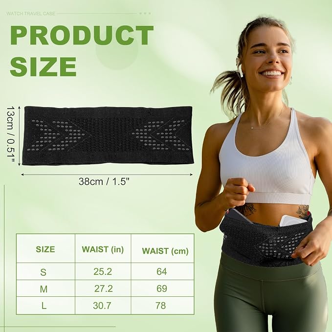 Slim Running Belt, Running Fanny Pack Phone Holder for Women Men Waist Bag Moisture Wicking Storage Belts Bag- Fitting for (Storage Phone-Travel- Sports- Hiking) Black & L