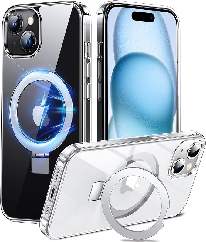 Chicfun 3-in-1 [Magnetic+Kickstand+Ring Holder] for iPhone 15 Plus Case with Stand Ring Holder， Compatible with MagSafe, Military Shockproof Kickstand Phone Case iPhone 15 Plus Cover Clear