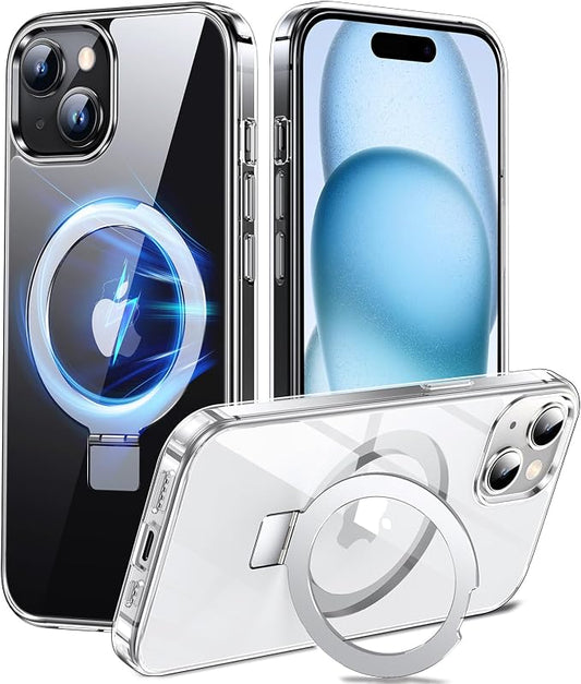 Chicfun 3-in-1 [Magnetic+Kickstand+Ring Holder] for iPhone 15 Plus Case with Stand Ring Holder， Compatible with MagSafe, Military Shockproof Kickstand Phone Case iPhone 15 Plus Cover Clear
