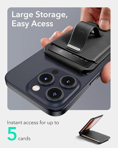 ESR for MagSafe Wallet Stand with Grip, RFID Blocking, MagSafe Ring Included, 5 Cards Holder for Phone Case, Magnetic Wallet for iPhone 17e/17/16/15/14/13/12 (Not for mini), Selected Samsung, Black