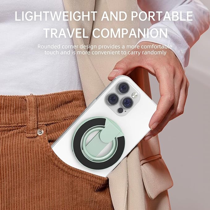 RESPECTED BRO-Magnetic-Phone-Ring-Holder with Dual Rings, Compatible with iPhone 17/16/15/14/13/12, Multifunctional Stand for Office, Gym, Kitchen & All Metal Surfaces, Finger Loop Grip (Light Green)