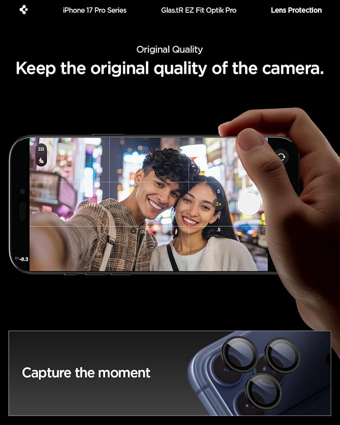 Spigen Camera Lens Screen Protector [GlasTR EZ Fit Optik Pro] Designed for iPhone 17 Pro Max | iPhone 17 Pro | iPhone 16 Pro Max | 16 Pro | iPhone 15 Pro Max | 15 Pro [Case Friendly] - White Titanium [2 Pack]