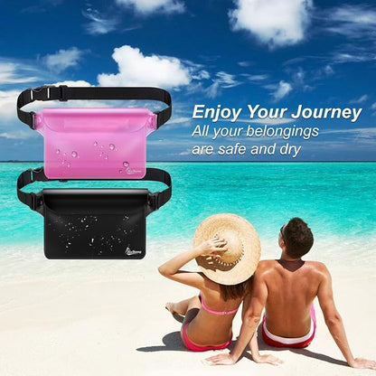 Waterproof Fanny Pack Phone Pouch - 32FT Submersible Triple Zip Lock Dry Bag, Touchscreen Passport Wallet Travel Pouch for Beach Cruise Swimming Kayaking Boating Essentials