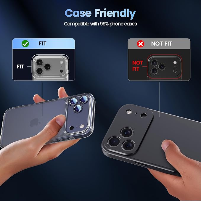 CACOE Camera Lens Protector for iPhone 17 Pro - Metal Frame Tempered Glass Cover, [Anti-Scratch] [Drop-Proof][Strong-Adhesion] Camera Screen Cover(Dark Blue)