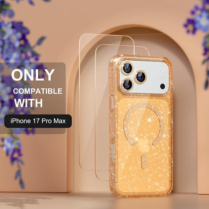Choiche Magnetic for iPhone 17 Pro Max Case Compatible with MagSafe, Women Cute Glitter Sparkly Phone Case with Diamond Camera Lens Protectors, Military-Grade Drop Protection 6.9" (Gold)