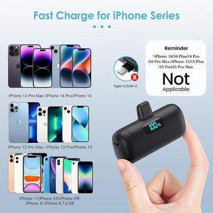 [2-Pack]Mini Portable Charger for iPhone,Upgraded 5000mAh PD Fast Charging Battery Pack,LCD Display Cute Power Bank Portable Phone Charger for iPhone 14/14 Pro Max/13/13 Pro/12 Pro/11/XS/XR/X/8/7