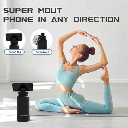 32oz Insulated Tumbler with Magnetic Phone Holder, Gym Water Bottle | Leak Proof Lid, 24hr Cold & 12hr Hot, Non-Slip Base | Travel Mug, Reusable & Eco-Friendly (black, 32, ounces)