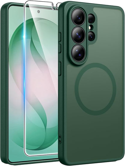 FNTCASE for Samsung Galaxy S26-Ultra Case: [Fit for Magsafe] [Full Camera Protection] Translucent Matte Cases with [Screen Protector] Military Grade Shockproof Protective Phone Cover - Green