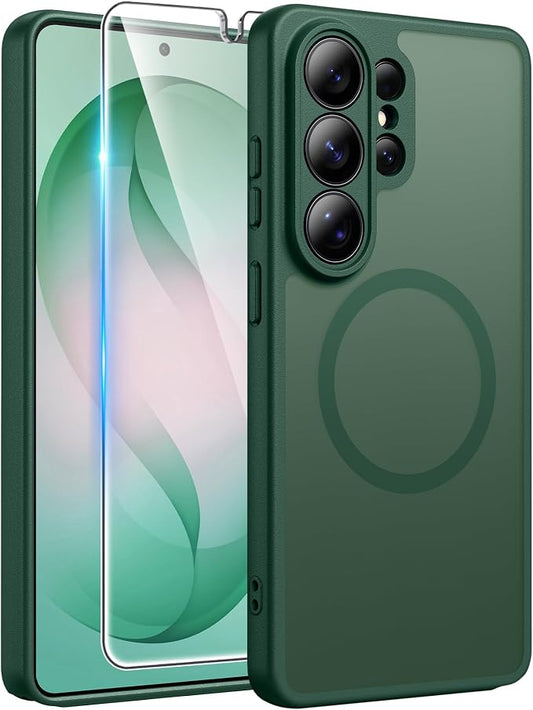 FNTCASE for Samsung Galaxy S26-Ultra Case: [Fit for Magsafe] [Full Camera Protection] Translucent Matte Cases with [Screen Protector] Military Grade Shockproof Protective Phone Cover - Green