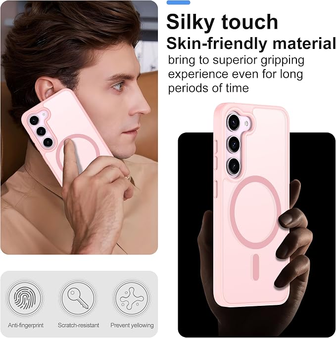 Pilaru for Samsung Galaxy S23 Case [Compatible with Magsafe] Translucent Matte Magnetic S23 Phone Case,SlimThin Duty Shockproof Protection Cover with 2pc HD Screen Protector for S23-Pink