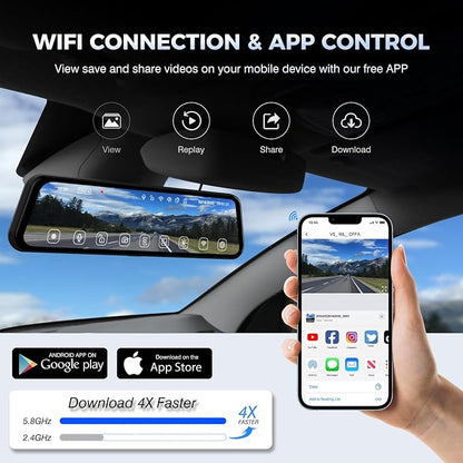 360 Degree View 4 Channel Mirror Dash Cam Detached Camera for Cars，Dash Cam Front and Rear Side(Left,Right),12'' Rear View Mirror Camera1080Px4,WiFi,Night Vision,GPS,Parking Monitor,Free 128GB Card