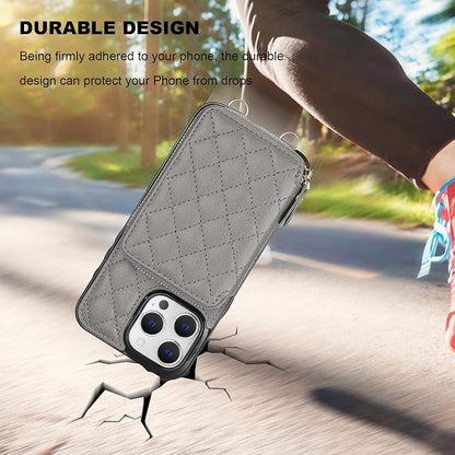 Bocasal Crossbody Wallet Case for iPhone 15 Pro Max, RFID Blocking PU Leather Zipper Handbag Purse Flip Cover, Kickstand Folio Case with Card Slots Holder Wrist Strap Lanyard 5G 6.7 Inch (Grey)