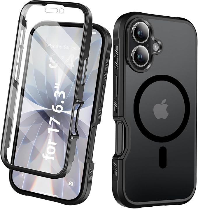 Compatible with iPhone 17 Case Black, Built-in Screen Protector, [Compatible with MagSafe] Full Body Rugged Phone Case, Shockproof Protective Magnetic Cover for iphone17 6.3" (Black)