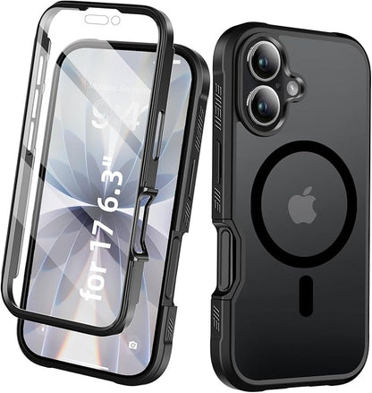 Compatible with iPhone 17 Case Black, Built-in Screen Protector, [Compatible with MagSafe] Full Body Rugged Phone Case, Shockproof Protective Magnetic Cover for iphone17 6.3" (Black)