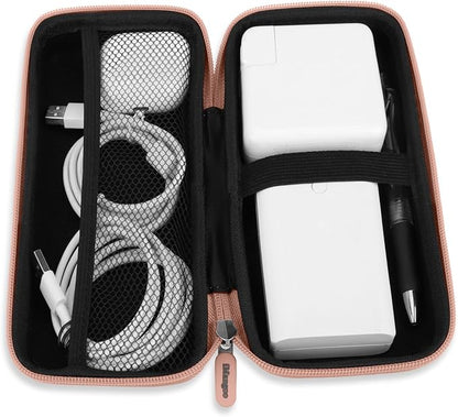 iMangoo Travel Essential Electronics Organizer Pouch Charger Case, Shockproof Dual Zipper Power Bank Cables Tech Accessories Purse, Men & Women Travel Must Have Storage Bag, 8.5x4.5x2 inch Rose Gold