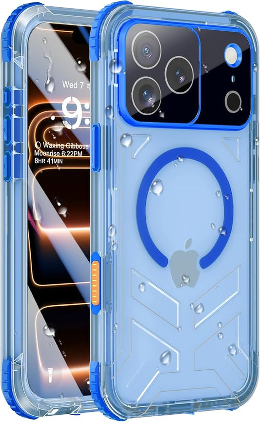 for iPhone 17 Pro Max Waterproof Case with Magsafe, Built-in [Camera & Screen Protector] [Lanyard], IP68 Water Proof Full Body Dustproof Heavy Duty Frosted Protective Phone Cover, 6.9" Blue
