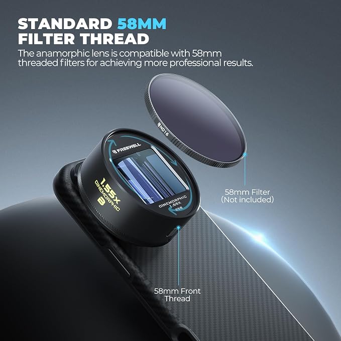 Freewell 1.55x Neutral Streak Anamorphic Lens Compatible with 17mm Mount iPhone & Samsung - Cinematic Bokeh, Smooth Streak Effect, Easy Installation