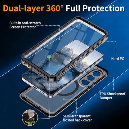 Hualele for Samsung Galaxy S26 Plus Case Waterproof, Compatible with MagSafe, Built in Lens & Screen Protector Rugged Full Body Protection IP68 Underwater Cover for Galaxy S26 Plus 5G Black