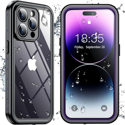 SPIDERCASE for iPhone 14 Pro Case Waterproof, Built-in Lens & Screen Protector, Full Heavy Duty Protection, 12FT Military Shockproof, Dustproof, Anti-Scratched Phone Case,Purple